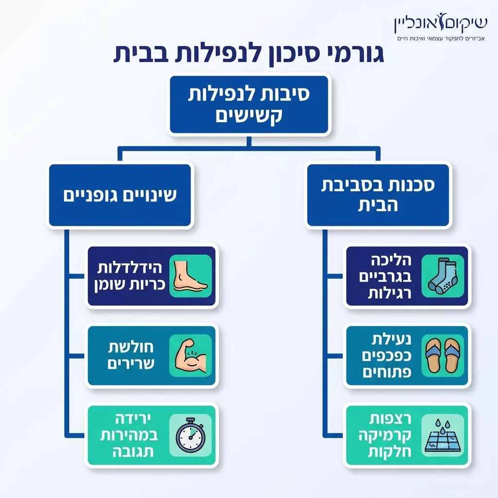 אינפוגרפיקה — גורמי סיכון לנפילות בבית: סיבות לנפילות קשישים